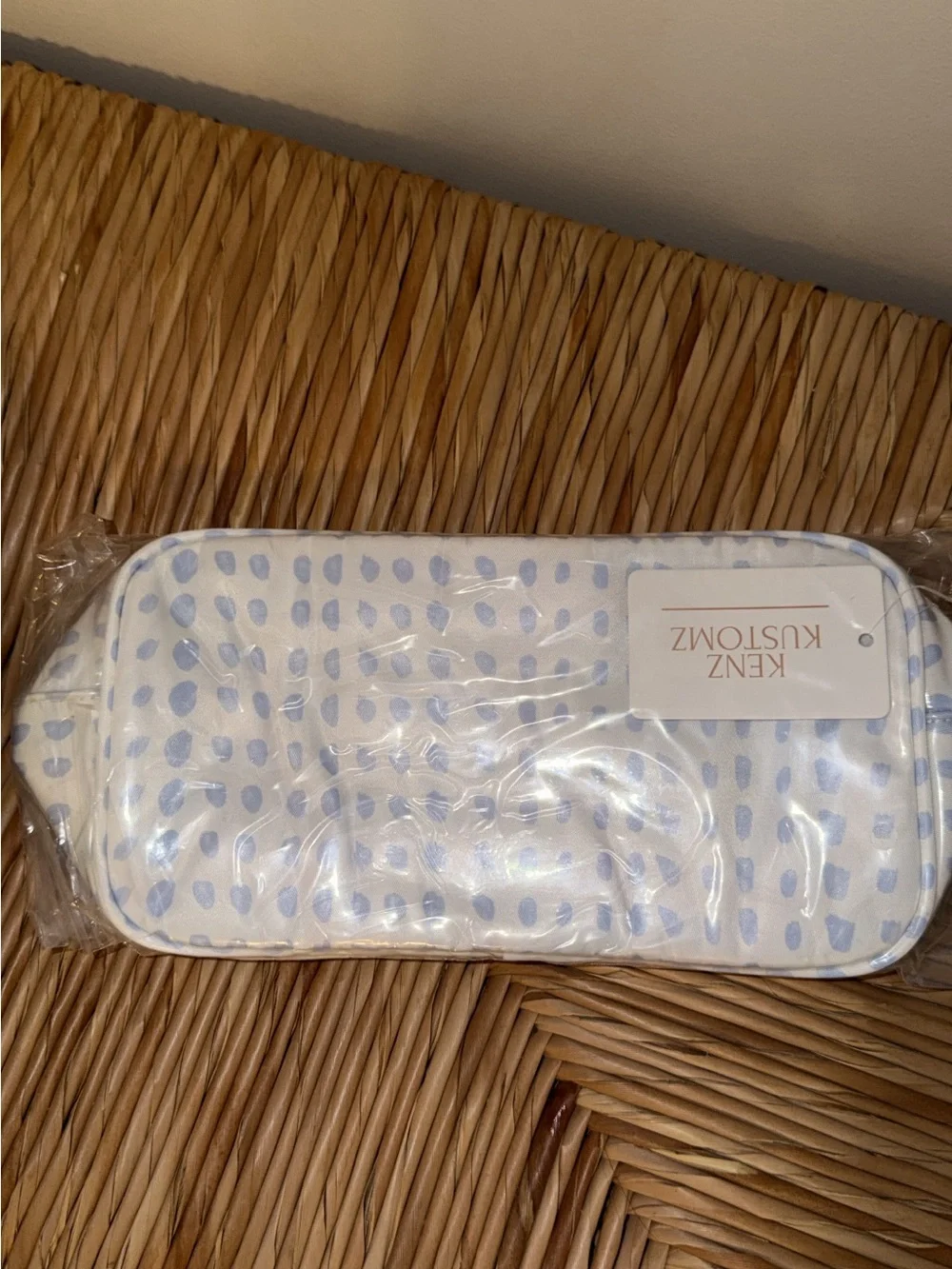 White Cosmetic Pouch with Light Blue Dot Print